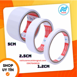 Băng keo 2 mặt trắng 1,2cm, 2,5cm, 5cm